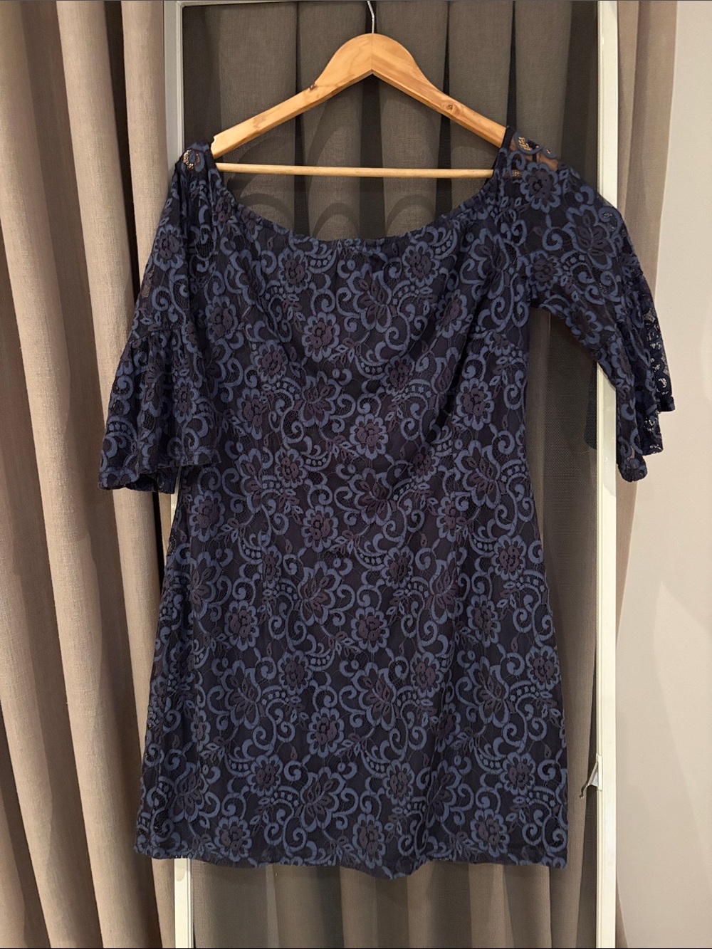 BB Dakota Navy Floral Lace Off-Shoulder Mini Dress